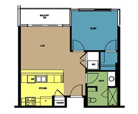 Floor plan for 1 bed, 1 bath, 533 sqft